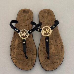 Michael Kors Black and Gold Logo Sandals